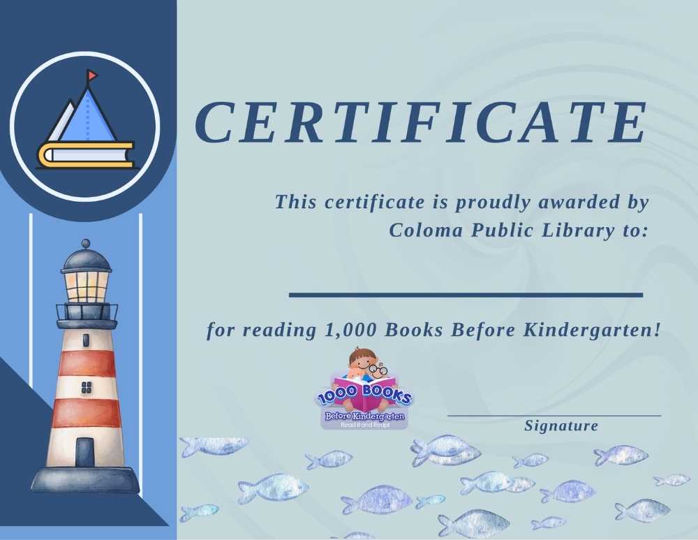 Certificate for reading 1000 books before kindergarten.