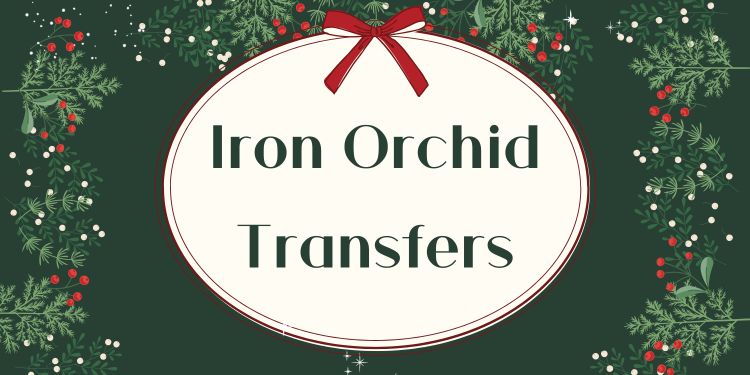 banner for the Iron Orchid Transfers program, christmas decor surrounds the title placard